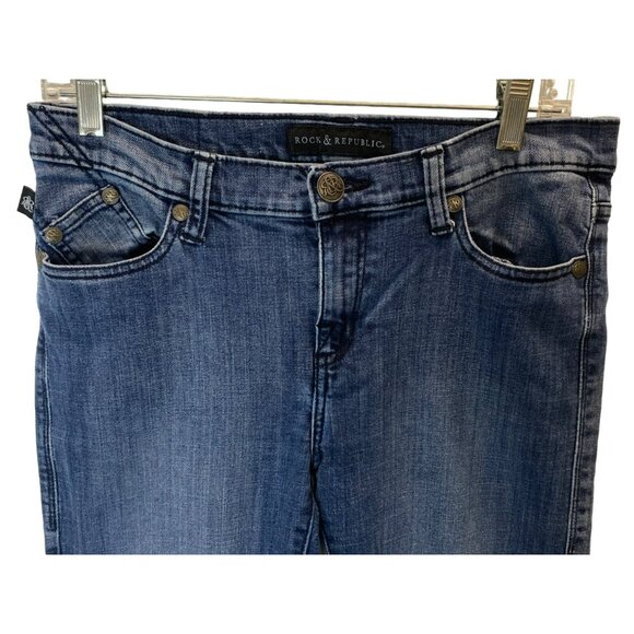 Rock & Republic Kasandra Blue Jeans Boot Cut 10M Frayed Embellished RN130273 - Picture 2 of 10